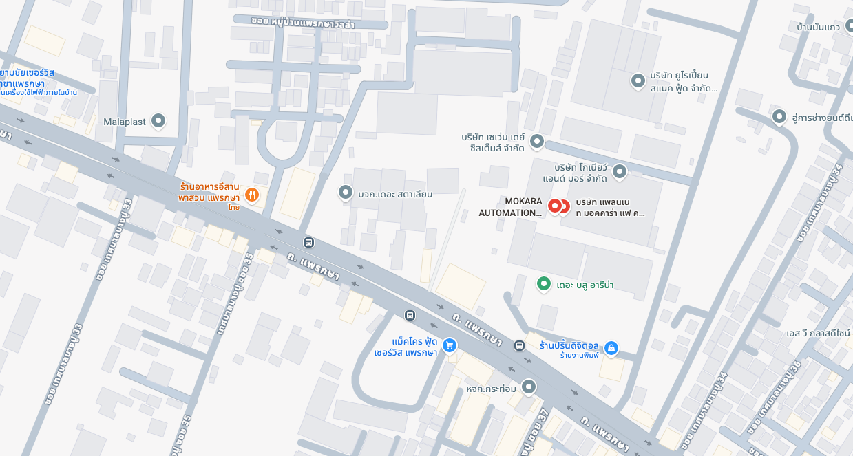 แผนที่บริเวณบริษัท MOKARA ถนนแพรกษา สมุทรปราการ